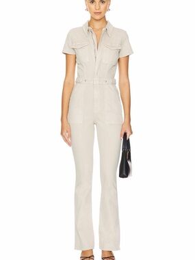 Good American Short-Sleeve Utility Jumpsuit in Sand